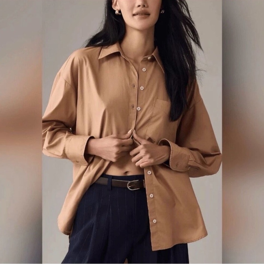 Like New, HTF Maeve Anthropologie Oversized Bennet Buttondown Camel Tan Size XL